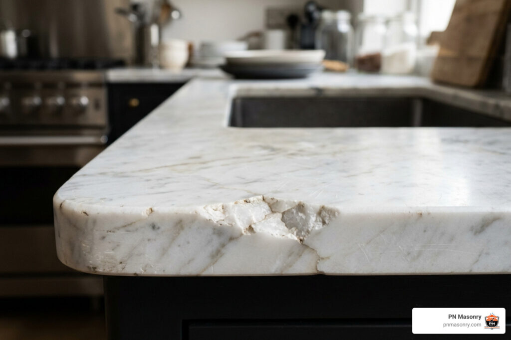 chipped marble countertop edge